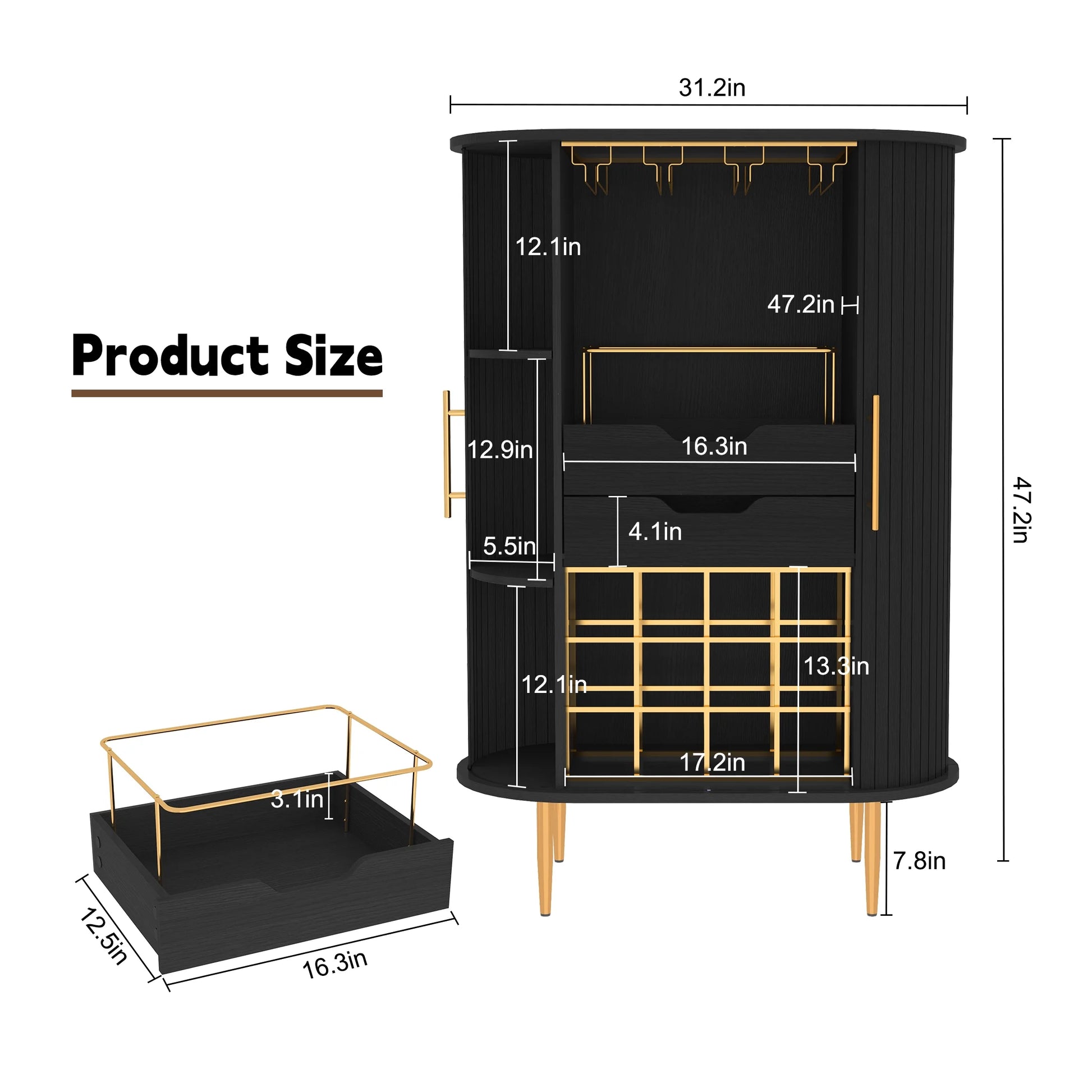 HLR Coffee Bar Cabinet with Tambour Door: Wine Rack, Glass Holder, & Storage Buffet for Home & Living Room Brown
