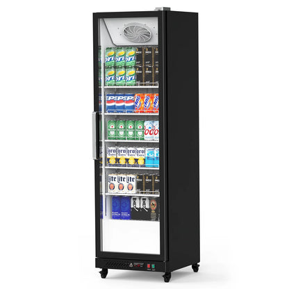 Garvee Commercial Refrigerator,12.4 Cu.ft Display Fridge Merchandiser Upright Beverage Cooler,Single Glass Door Fridge with Adjustable Shelves & LED Lighting,Black