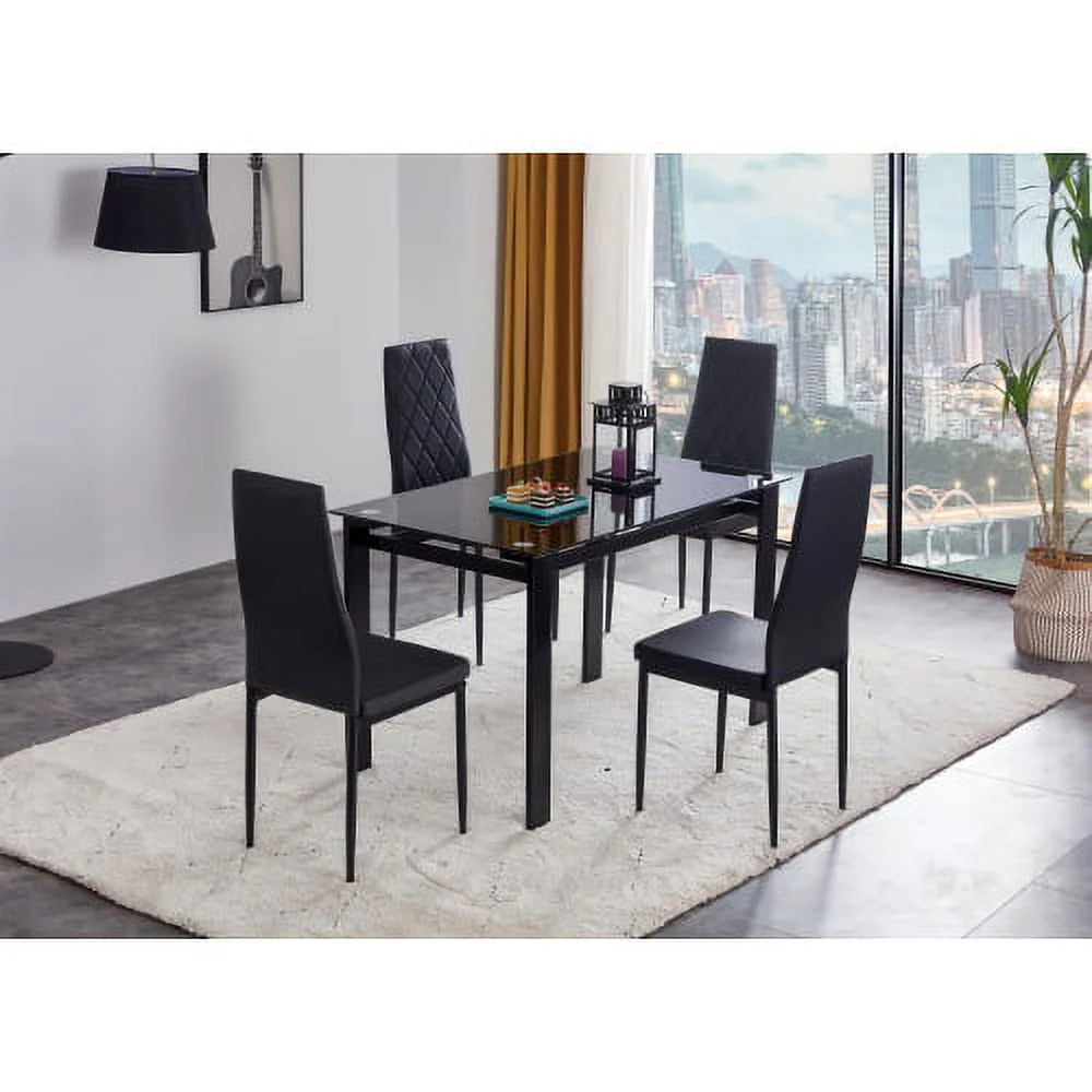 Tansole Dining Table Set 4-Person Dining Set: Glass Table & Metal Chairs