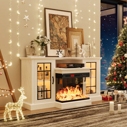 Easoger 59'' Fireplace TV Stand for TVs up to 65", 12 Flame Colors&12 LED Light Colors, TV Console with 3-Sided Glass Fireplace, for Living Room, White