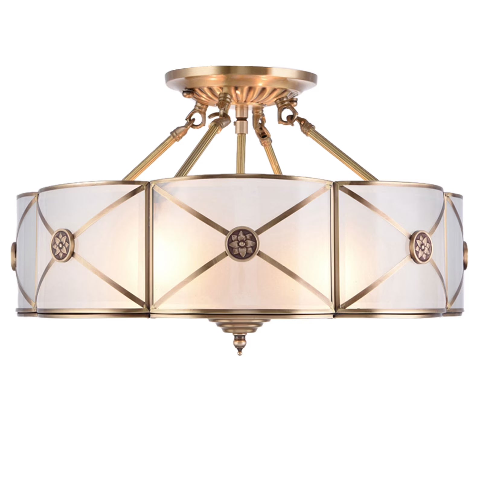 Miumaeov Semi Flush Mount Ceiling Light Fixture 4-Light White Drum Glass Boho Decor Bedroom Kitchen Dining Living Room Entry Foyer Hallway W 18'' X H12''