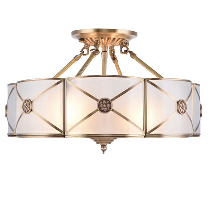 Miumaeov Semi Flush Mount Ceiling Light Fixture 4-Light White Drum Glass Boho Decor Bedroom Kitchen Dining Living Room Entry Foyer Hallway W 18'' X H12''