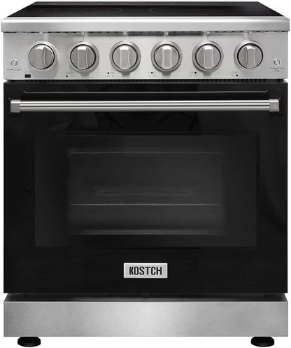 30 inch Professional Electric Range with 5 Heating Elements Cooktop, 4.55 Cu. Ft. Convection Oven Capacity, Smooth Glass Top, in Stainless Steel, KOS-30RE06H (Stainless Steel)