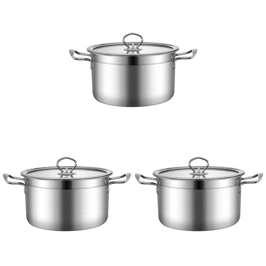 Homemaxs 3pcs Stainless Steel Soup Pot Multifunctional Pot Practical Hot Pot with Glass Lid