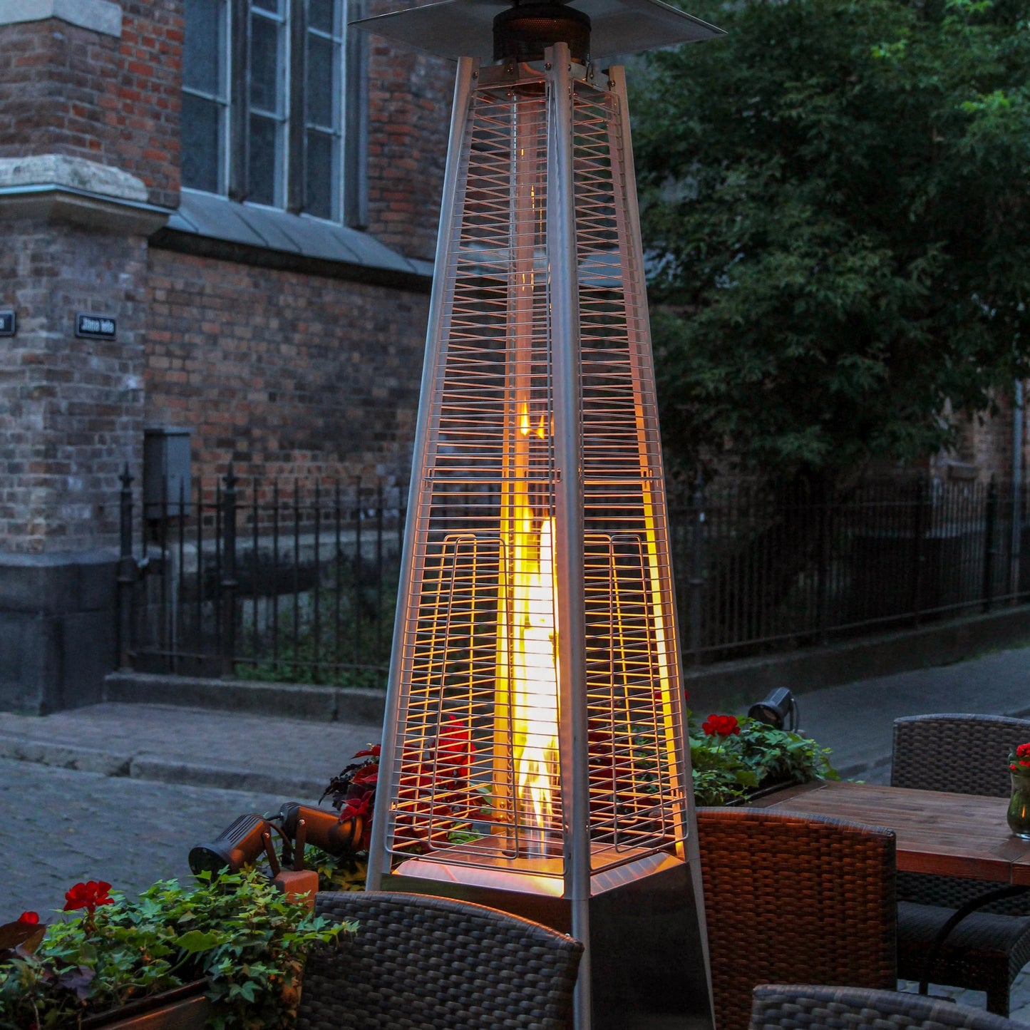 Nuu Garden Pyramid Patio Heater with Wheels, 48,000 BTU Outdoor Heaters for Outside Use, Quartz Glass Tube Propane Heater, Black
