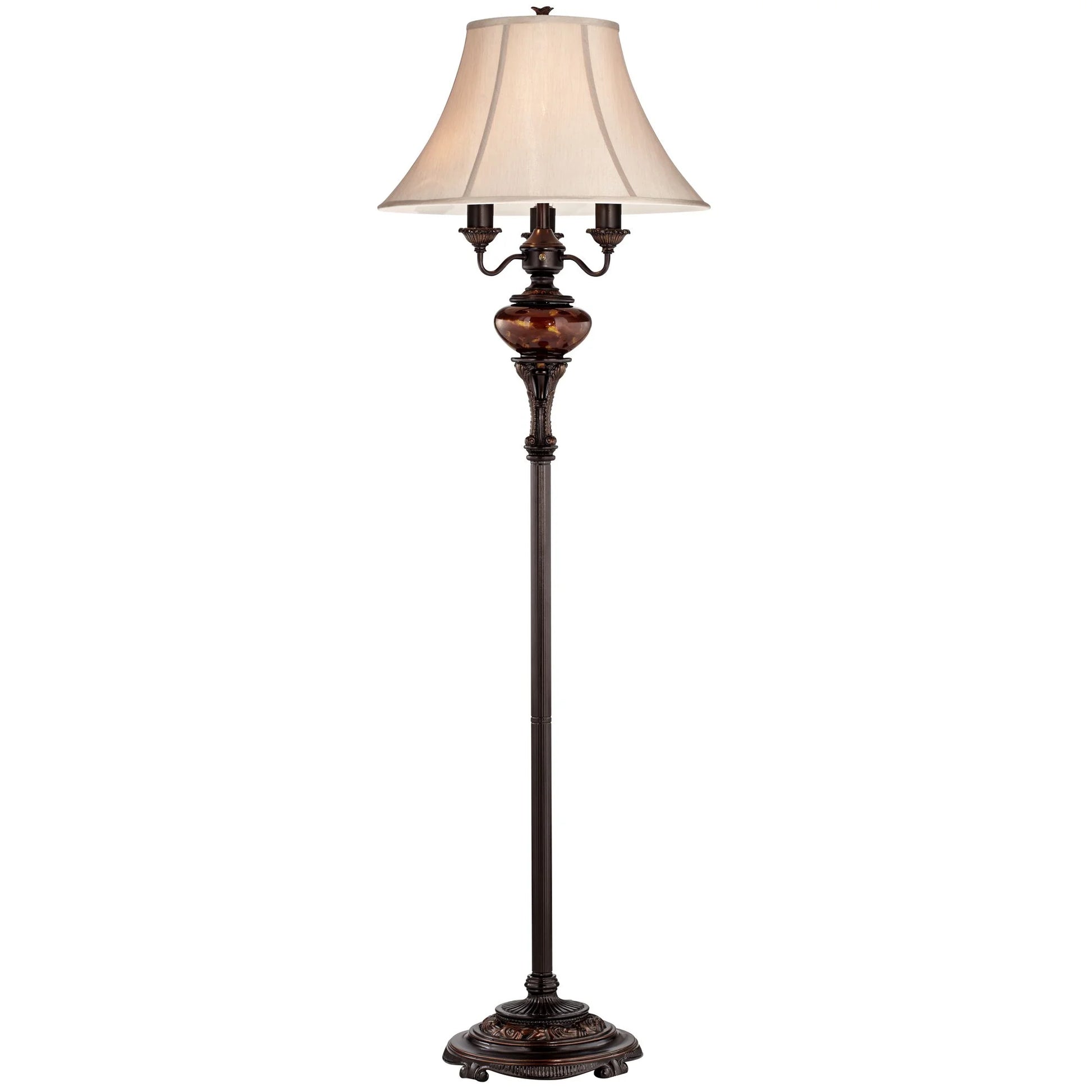 Barnes and Ivy Traditional Floor Lamp 4-Light 63" Tall Lush Bronze Tortoise Glass Font Bell Shade for Living Room Reading Bedroom Office