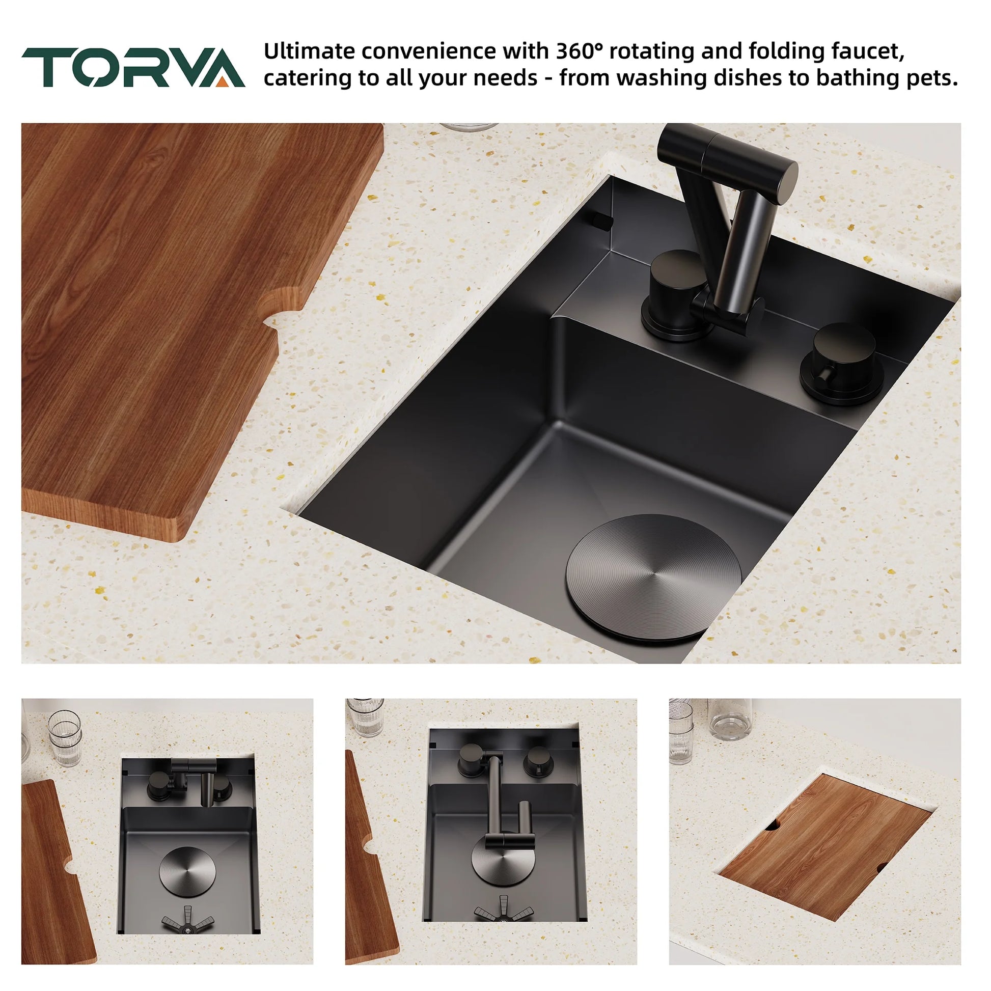 RV Sink, 12 x 17 Inch Undermount Bar Sink Premium Stainless Steel RV Kitchen Sink with Hideaway Faucet and Glass Rinser, Dark Grey