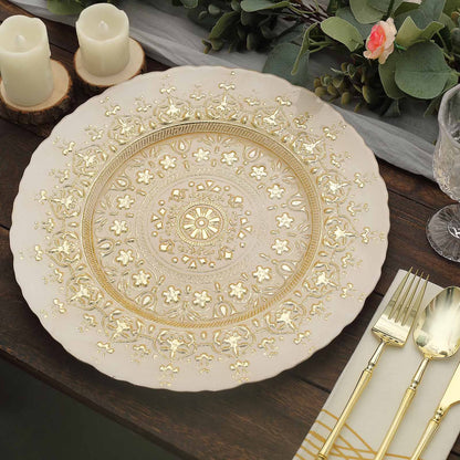 Efavormart 8 Pack - 13" Gold Glass Charger Plates Reusable Rim Charger Plates Spray Design Plates - Perfect for Wedding , Party Decorations, Banquet, Upscale Occasions, Birthday Celebrations