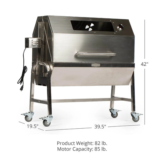 Ash & Ember 13W Stainless Steel BBQ Rotisserie Grill with Hooded Cover Glass Window, 4 RPM Rotation Speed, Rated 85 LB for Medium Game