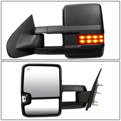 DNA Motoring TWM-016-T888-BK-AM For 2014 to 2017 Silverado/Sierra K2XX Pair of Black Powered + Heated Signal Glass + Manual Extenable Side Towing Mirrors 16