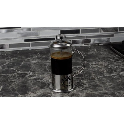Single Serve French Press Coffee Maker - 12 oz Mini Stainless Steel & Glass Brewer for 1 Cup, Portable & Affordable Manual Coffee Press with Fine Mesh Filter for Home, Travel, or Camping