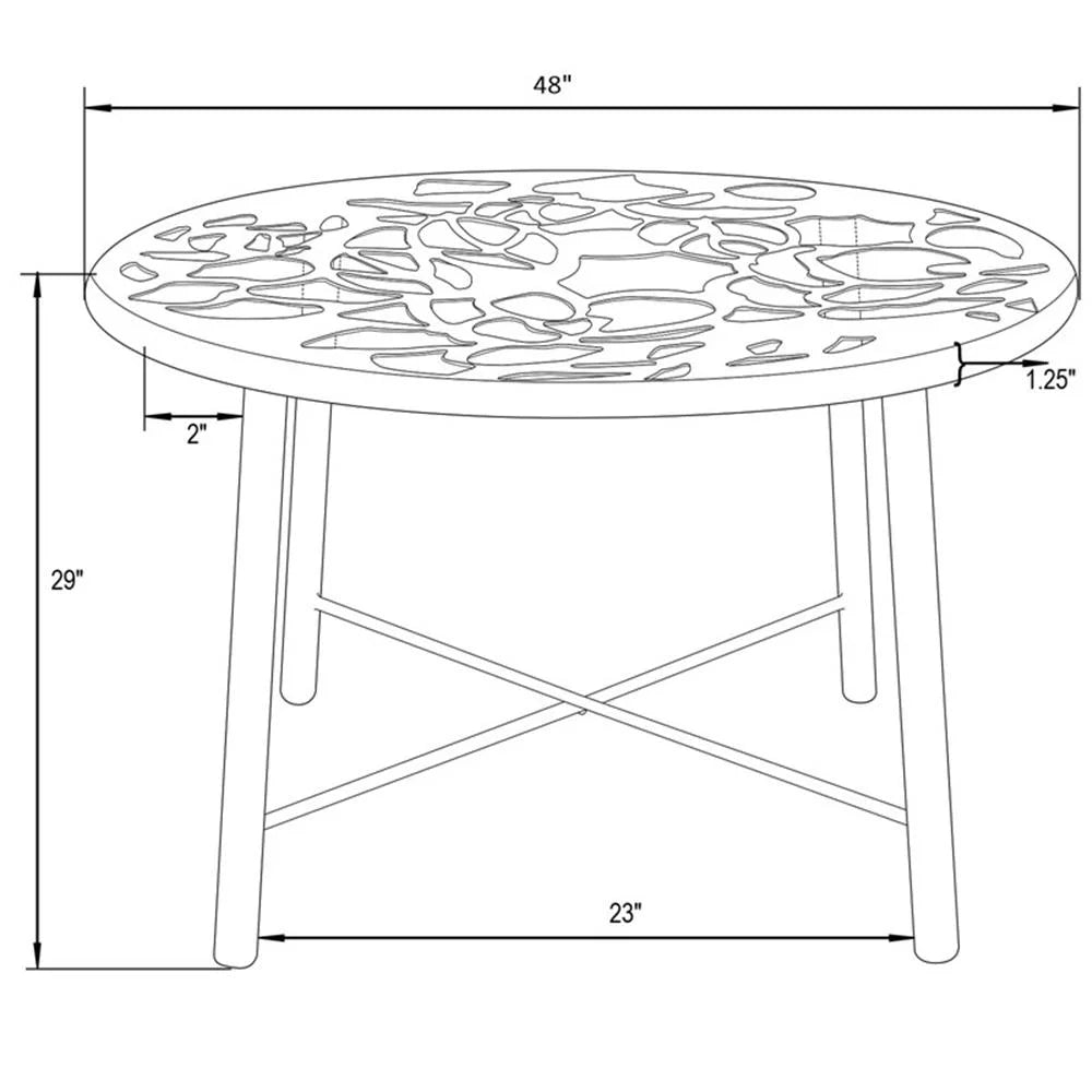 LeisureMod Dining Table in Aluminum with Tempered Glass Top and Floral Cutout Design Painted Finish Indoor and Outdoor Use for Modern Home, Patio, Backyard, Living Room Devon Collection in Brown