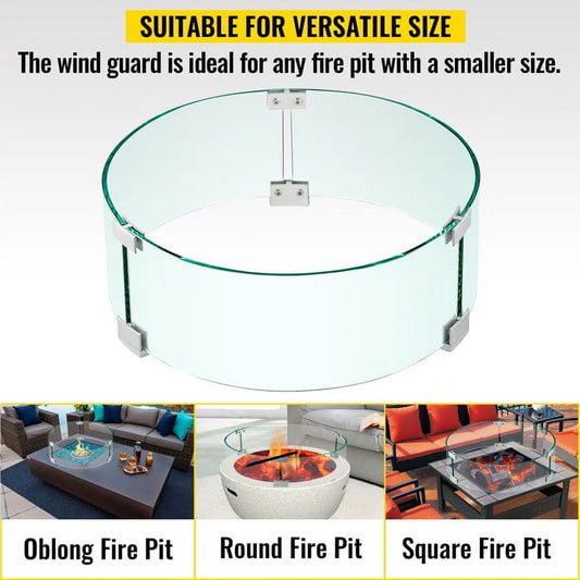 VEVOR Fire Pit Wind Guard, 17 x 17 x 6 inch Glass Flame Guard, Round Glass Shield, 1/4-Inch Thick Fire Table, Clear Tempered Glass Flame Guard, Steady Feet Tree Pit Guard for Propane, Gas, Outdoor