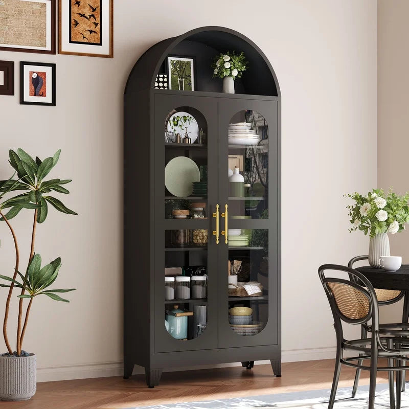 Erosoei 73" Metal Arched Display Cabinet with Glass Doors and Adjustable Shelves for Collectibles