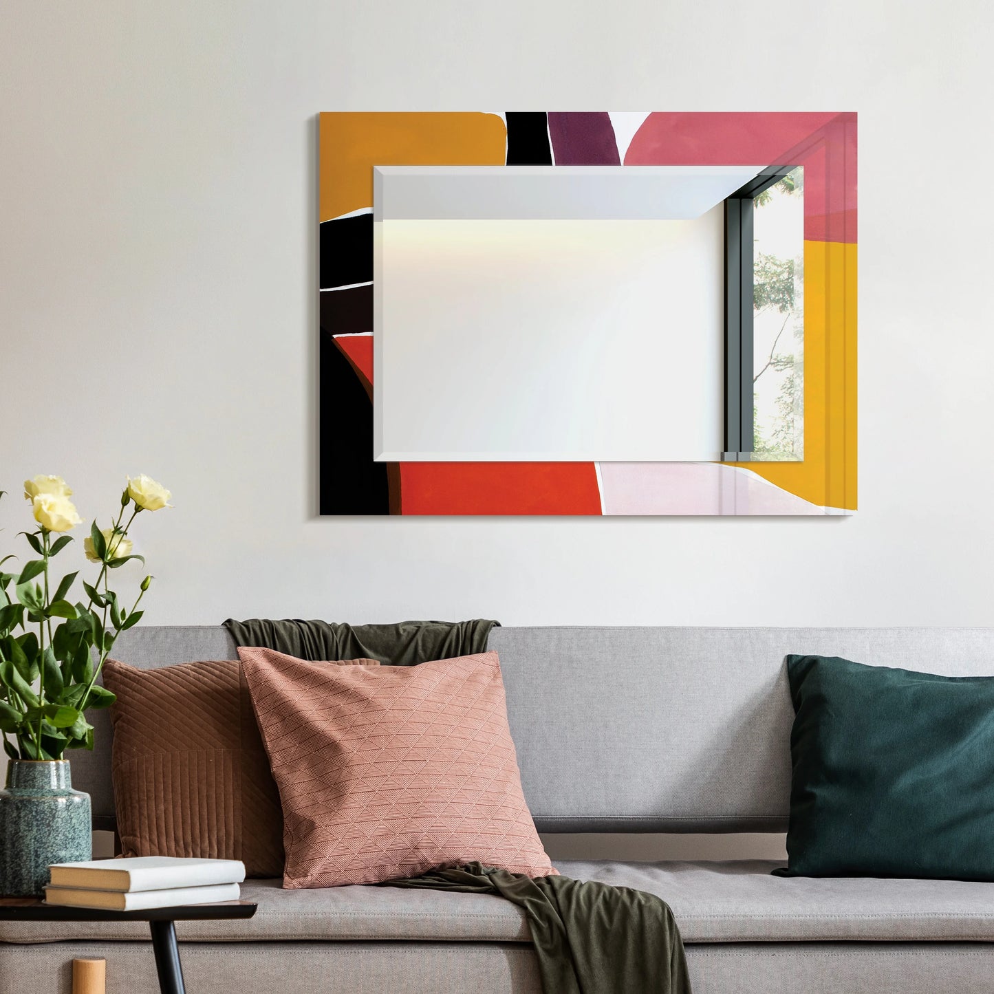 Empire Art Direct Finale Rectangular Beveled Mirror on Free Floating Printed Tempered Art Glass - Clear - 40" x 30"