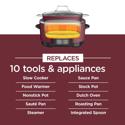 Ninja Foodi Possible Cooker, 8.5 Quart, 6-in-1 Multi-Cooker, Slow Cooker, Steamer, Glass Lid Integrated Cooking Utensil, Nonstick, Oven Safe Pot to 500° F, Cherry Tarte, MC1000WM