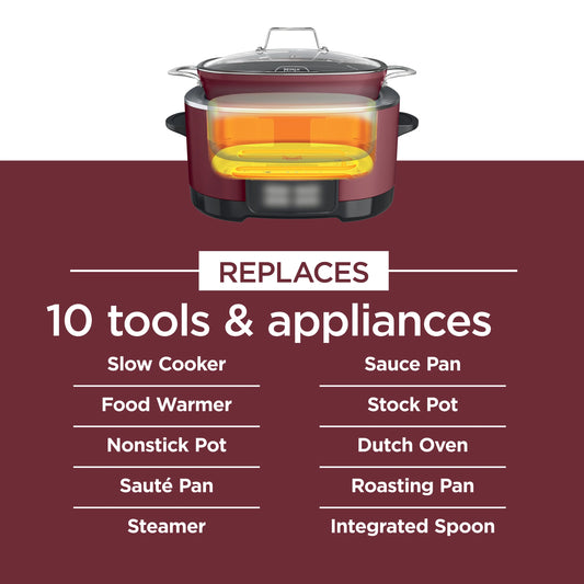 Ninja Foodi Possible Cooker, 8.5 Quart, 6-in-1 Multi-Cooker, Slow Cooker, Steamer, Glass Lid Integrated Cooking Utensil, Nonstick, Oven Safe Pot to 500° F, Cherry Tarte, MC1000WM