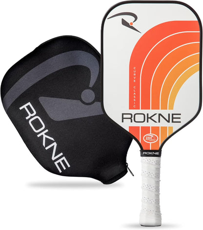 Rokne Curve Classic Fiberglass Pickleball Paddle Long Handle Racket with Pro Grit Texture and Cover, Storm