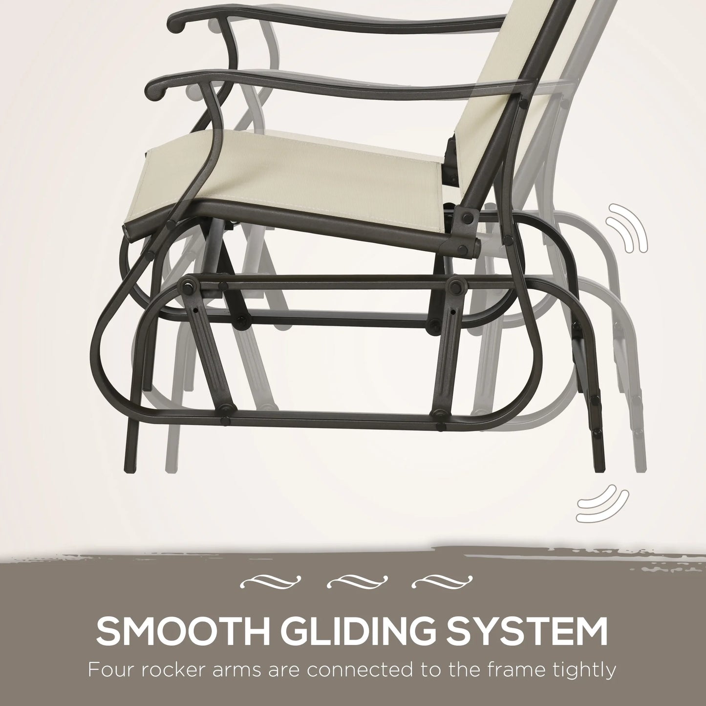 Outsunny 3-Piece Outdoor Gliders Set Bistro Set with Steel Frame, Tempered Glass Top Table for Patio, Garden, Backyard, Lawn, Beige
