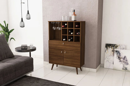 Polifurniture Salamanca Modern Bar Cabinet with Wine Rack and Glass Holder, Walnut
