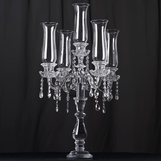Efavormart 32" Tall 5 Arm PREMIUM Hurricane Taper Crystal Glass Candle Holder Candle Holder Wedding Centerpiece