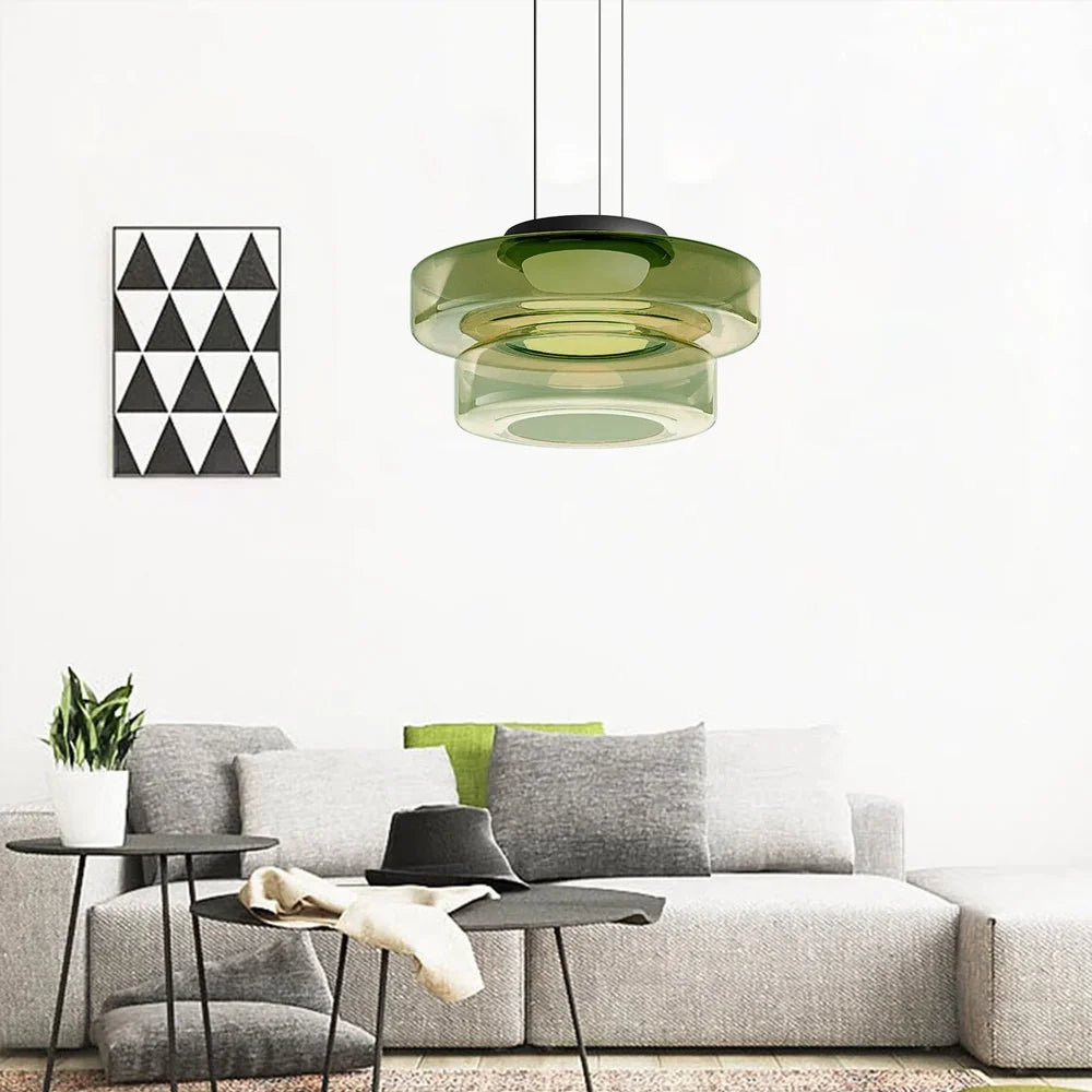 Arturesthome Contemporary Multi-Layer Clear Glass Pendant Lighting, Amber/Green/Grey