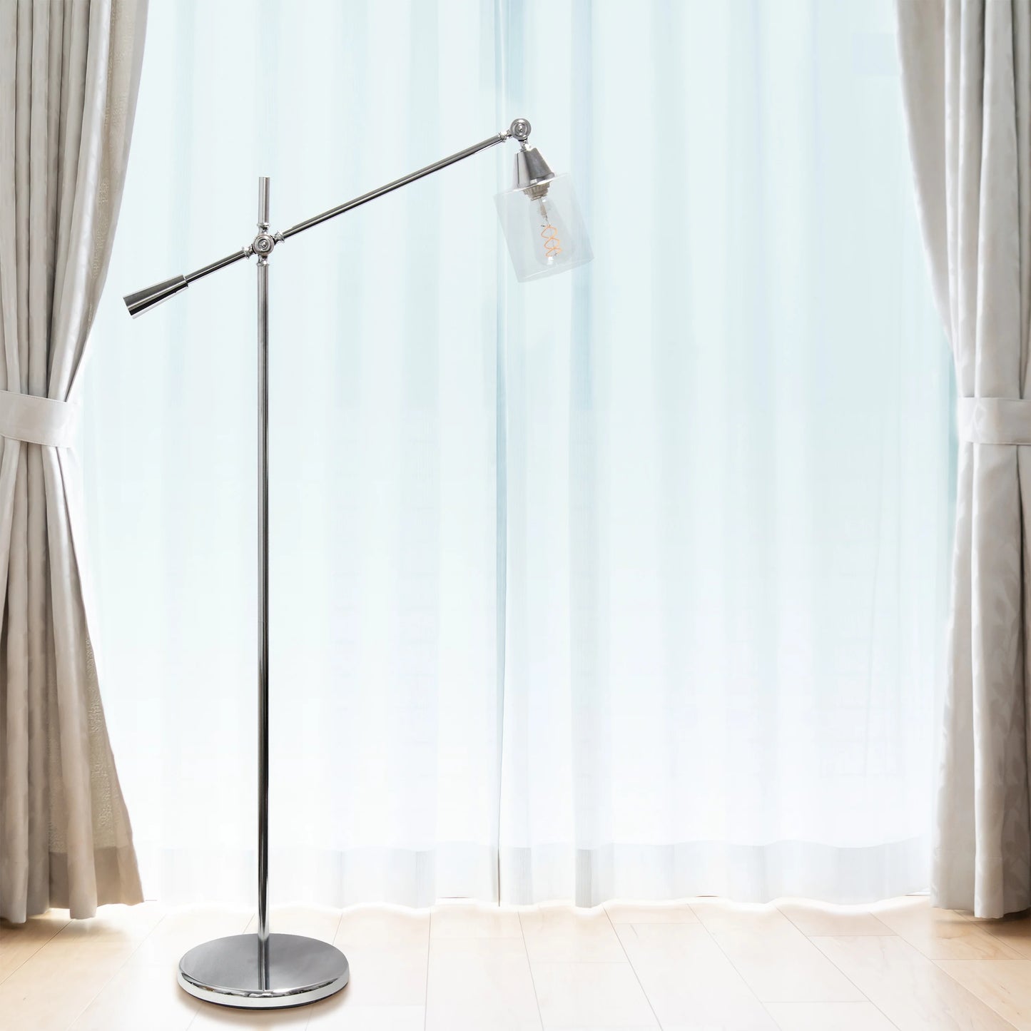 Lalia Home Swing Arm Floor Lamp with Clear Glass Cylindrical Shade, Black Matte
