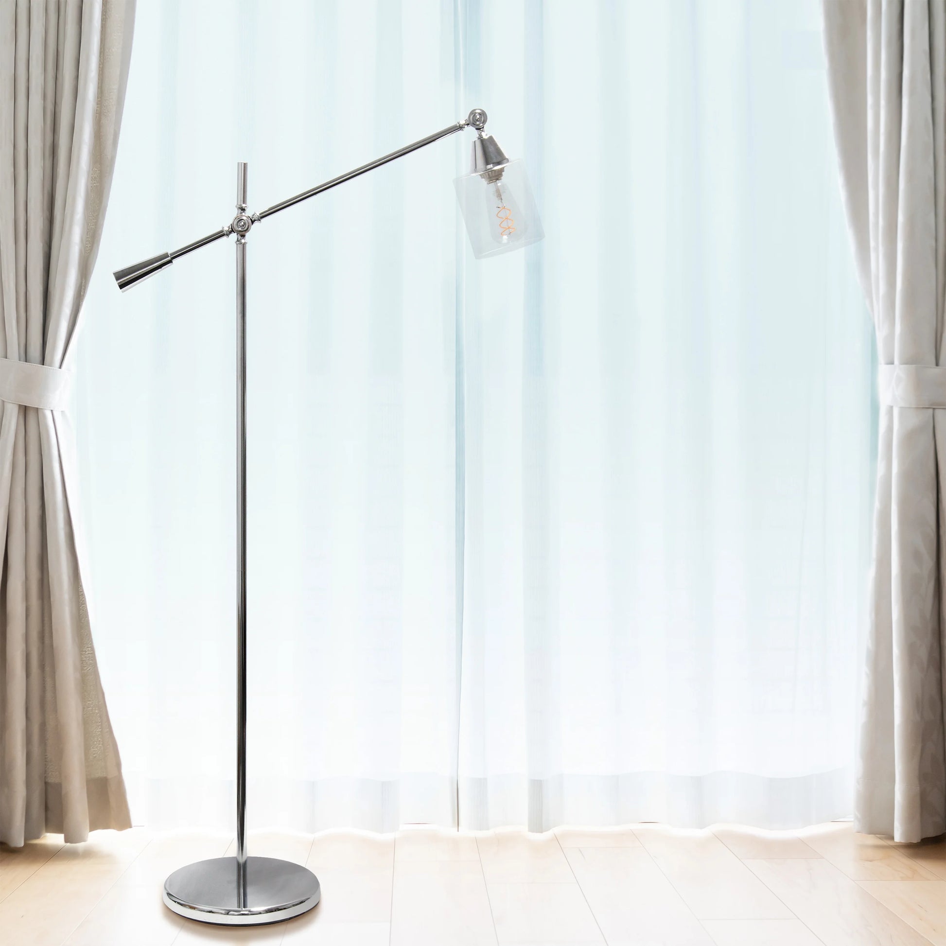 Lalia Home Swing Arm Floor Lamp with Clear Glass Cylindrical Shade, Black Matte