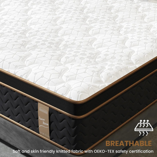 CoSoTower King Mattress, 10 Inch Plush Mattresses with Memory Foam, Fiberglass-Free Mattress in A Box, Individual Pocket Spring-Motion Isolation-Edge Support,Certipur-US Certified