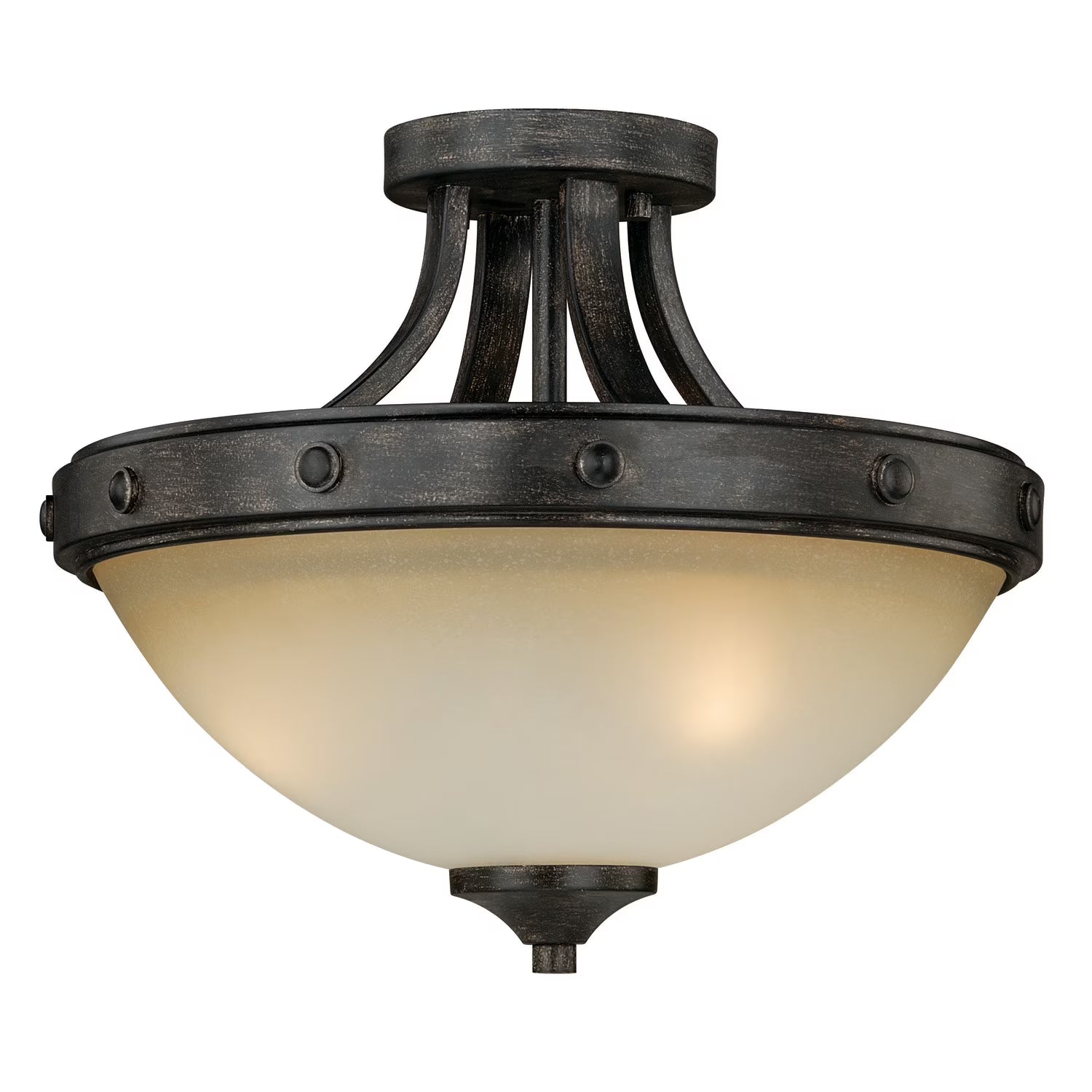Halifax 14.5-in W Bronze Rustic Bowl Semi Flush Mount Ceiling Light Cream Glass