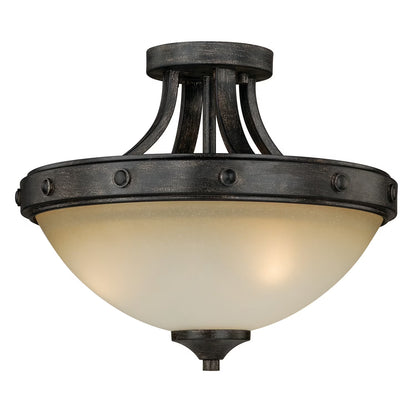 Halifax 14.5-in W Bronze Rustic Bowl Semi Flush Mount Ceiling Light Cream Glass