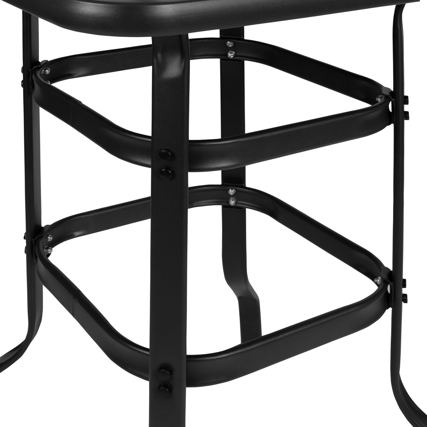 Emma + Oliver 3 Piece Outdoor Bar Height Set-Glass Patio Bar Table-Black All-Weather Barstools