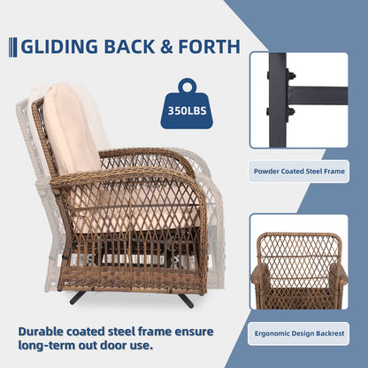 SOCIALCOMFY 4-Piece Wicker Patio Furniture Sets Outdoor All-Weather Rattan Conversation Set Includes Glider Loveseat, Glass-Top Coffee Table, 2 Glider Rocker Chairs with Thickened Cushions