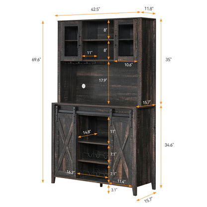 Faitaliicy Tall Farmhouse Bar Cabinet With Sliding Barn Door Rustic Buffet Cabinet Large Kitchen Buffet Liquor Cabinet With Wine And Glasses Rack Coffee Bar Sideboard Table For Kitchen Dining Room