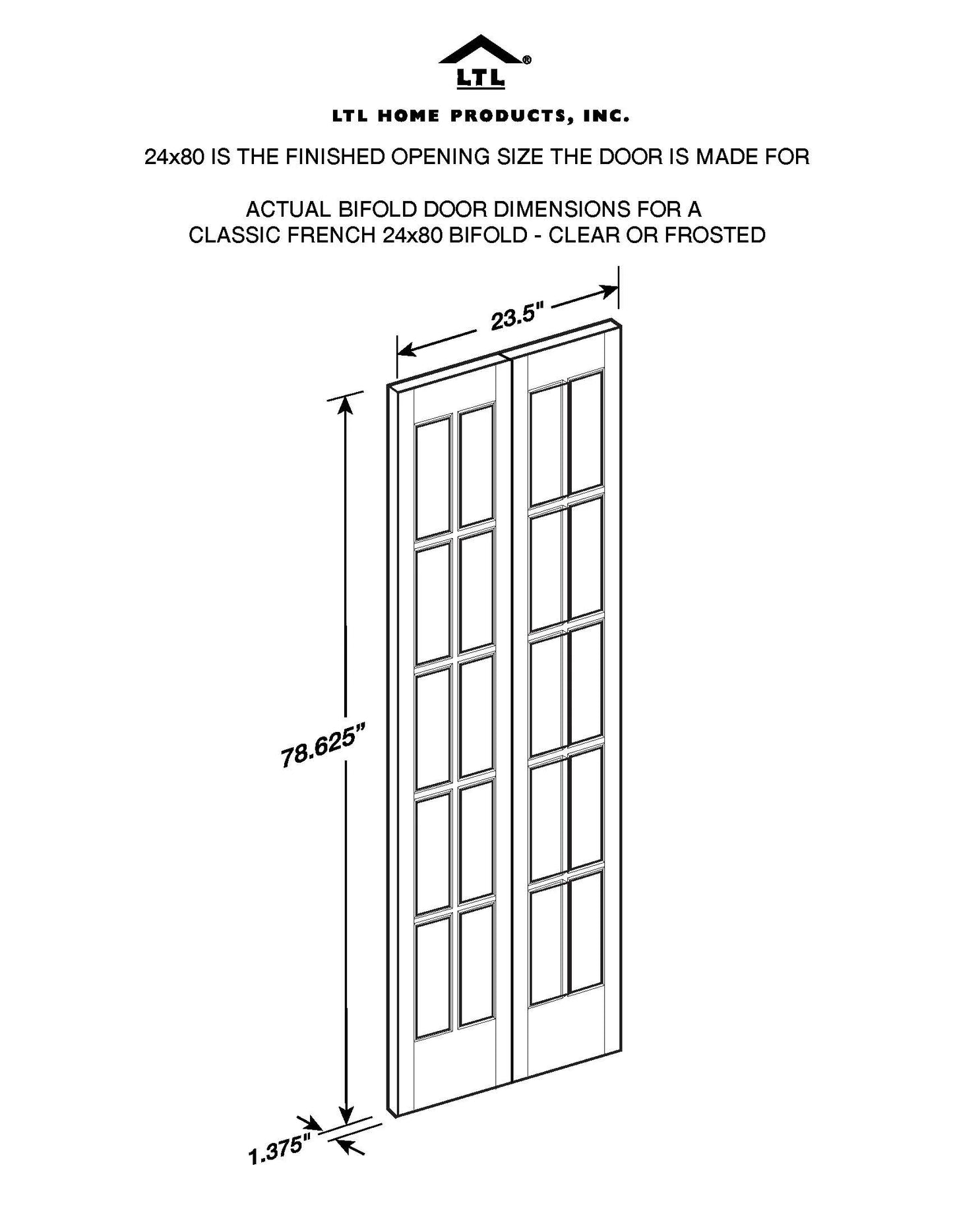 AWC Traditional Divided Glass Bifold Door fits 24"w x 80"h Unfinished Pine