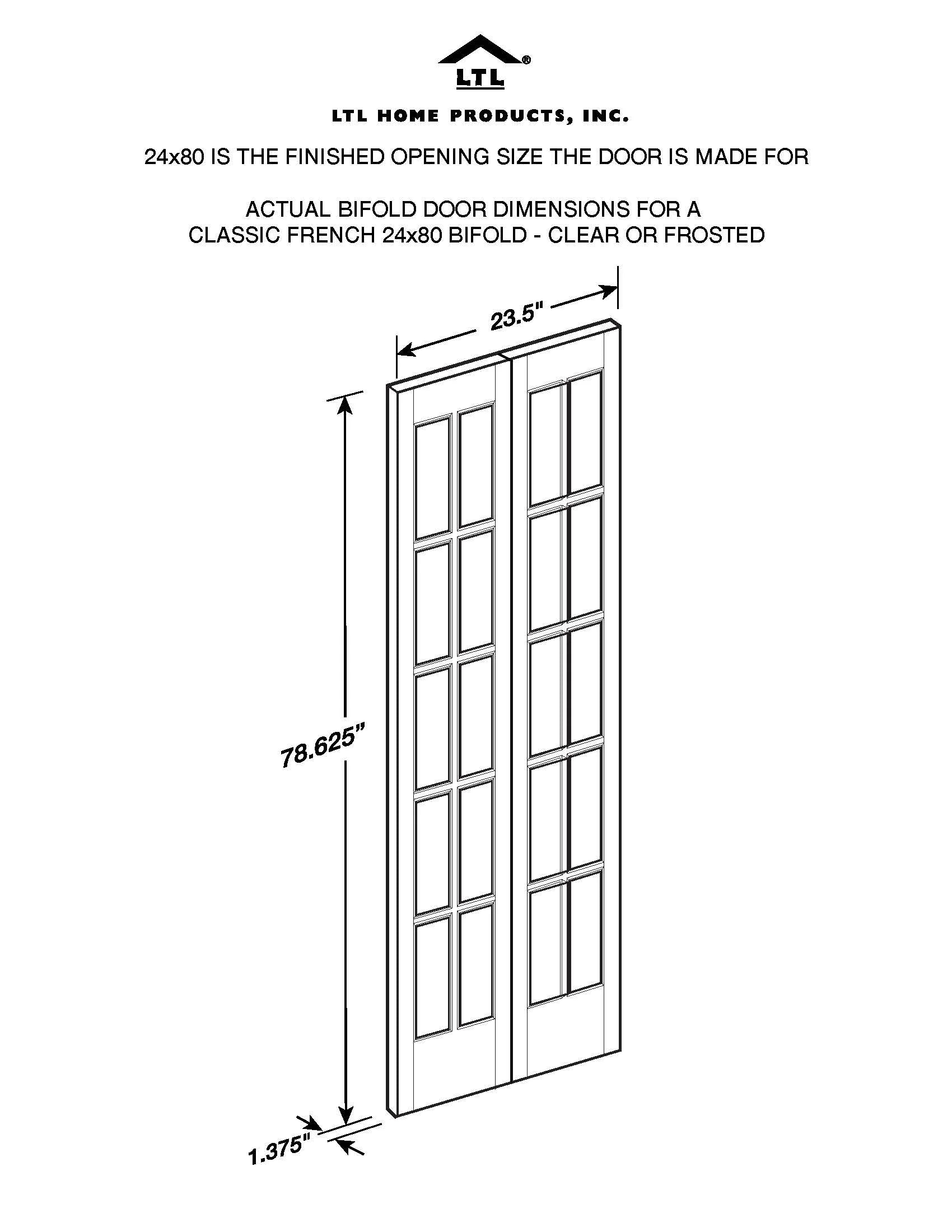 AWC Traditional Divided Glass Bifold Door fits 24"w x 80"h Unfinished Pine