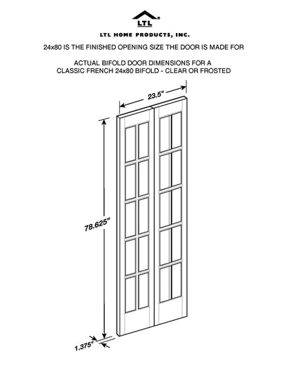 AWC Traditional Divided Glass Bifold Door fits 24"w x 80"h Unfinished Pine