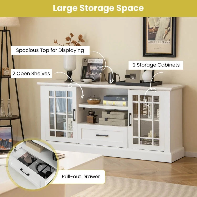 TV Stand for TVs up to 70 with Glass Doors Cubbies and Drawer