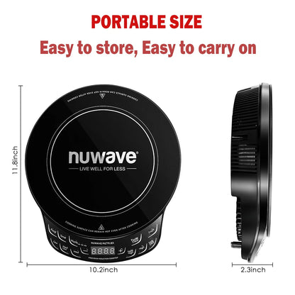 NuWave Portable Induction Cooktop Flex with 10.25-inch Shatter-Proof Ceramic Glass, Large 6.5-inch Heating Coil, 3 Wattage Settings 600, 900 & 1300 Watts
