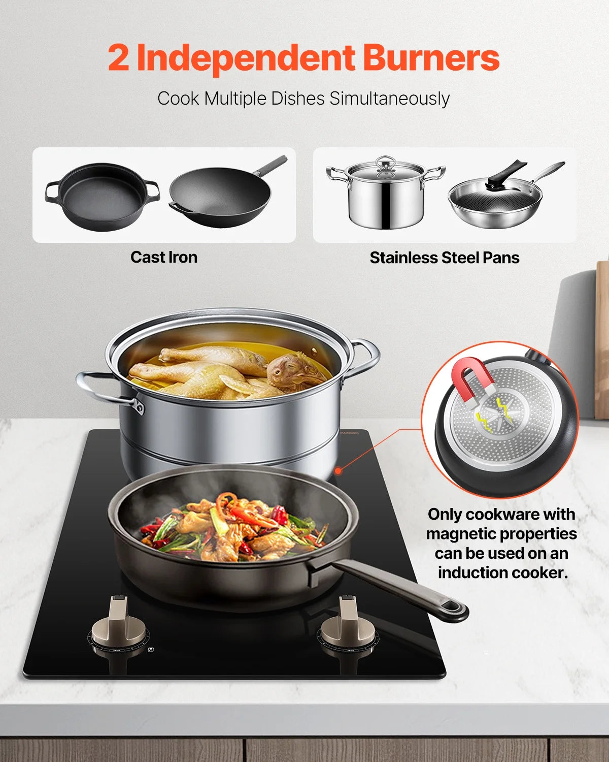 KFFKFF 2 Burner Built-in Electric Cooktop, 3500W Electric Ranges with 12 Heat Levels, Glass Top, Automatic Power-Off, Regulated by Knobs