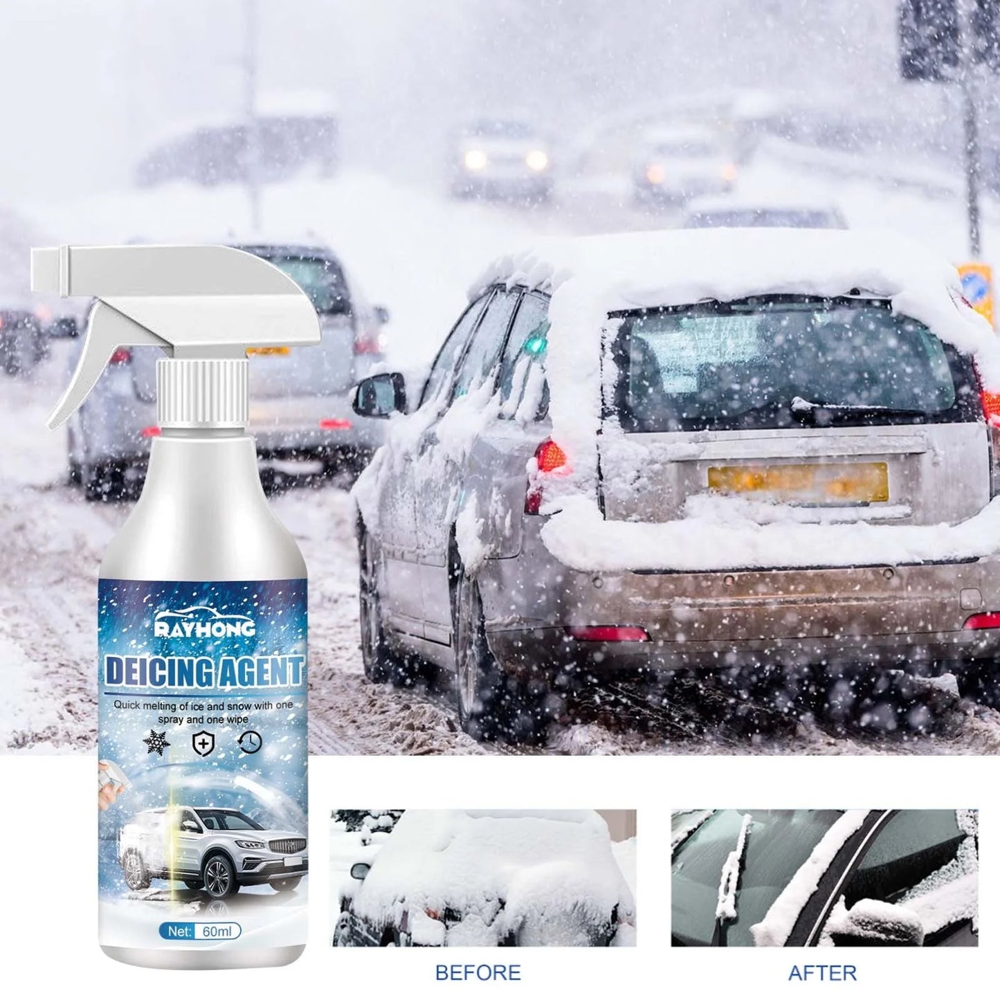 XEOVHV Deicer Spray for Car Windshield, De-Icer for Car Windshield,Fast Ice Melting and Snow Remover for Winter Car Glass 60ml/3.1oz
