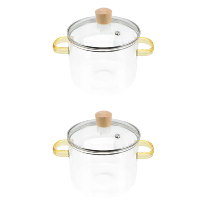 Homemaxs 2pcs Clear Glass Stockpot with Lid and Double Ear Noodle Cooking Pot Ramen Pot Glass Cookware