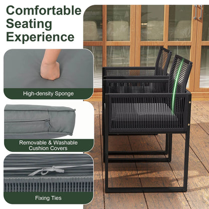 Costway 9 PCS Patio Dining Set with PE Rattan Chairs Tempered Glass Table and Ottomans