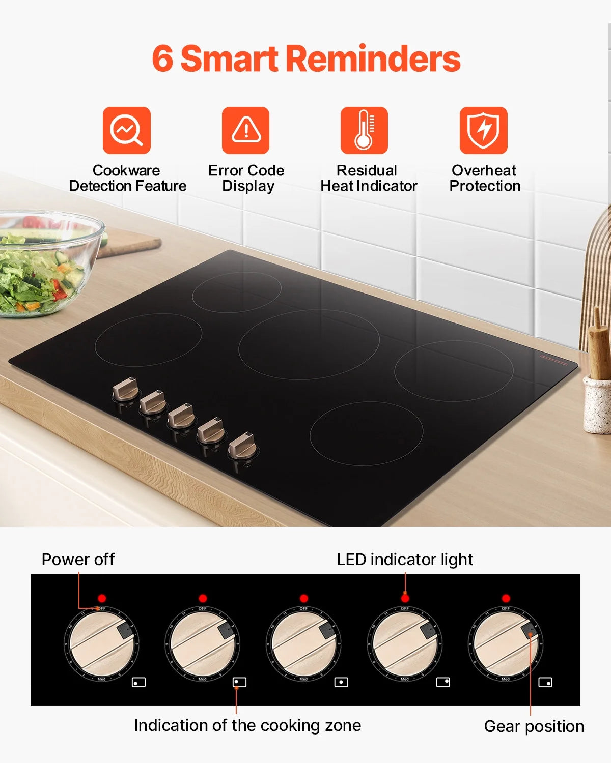 KFFKFF 30 Inch Induction Stove, 9200W Built-in Stove Top, 5 Burner Electric Cooktop with Knob Control Cooktop, 12 Power Levels Integrated Induction Stove with Glass Top, Automatic Power-Off