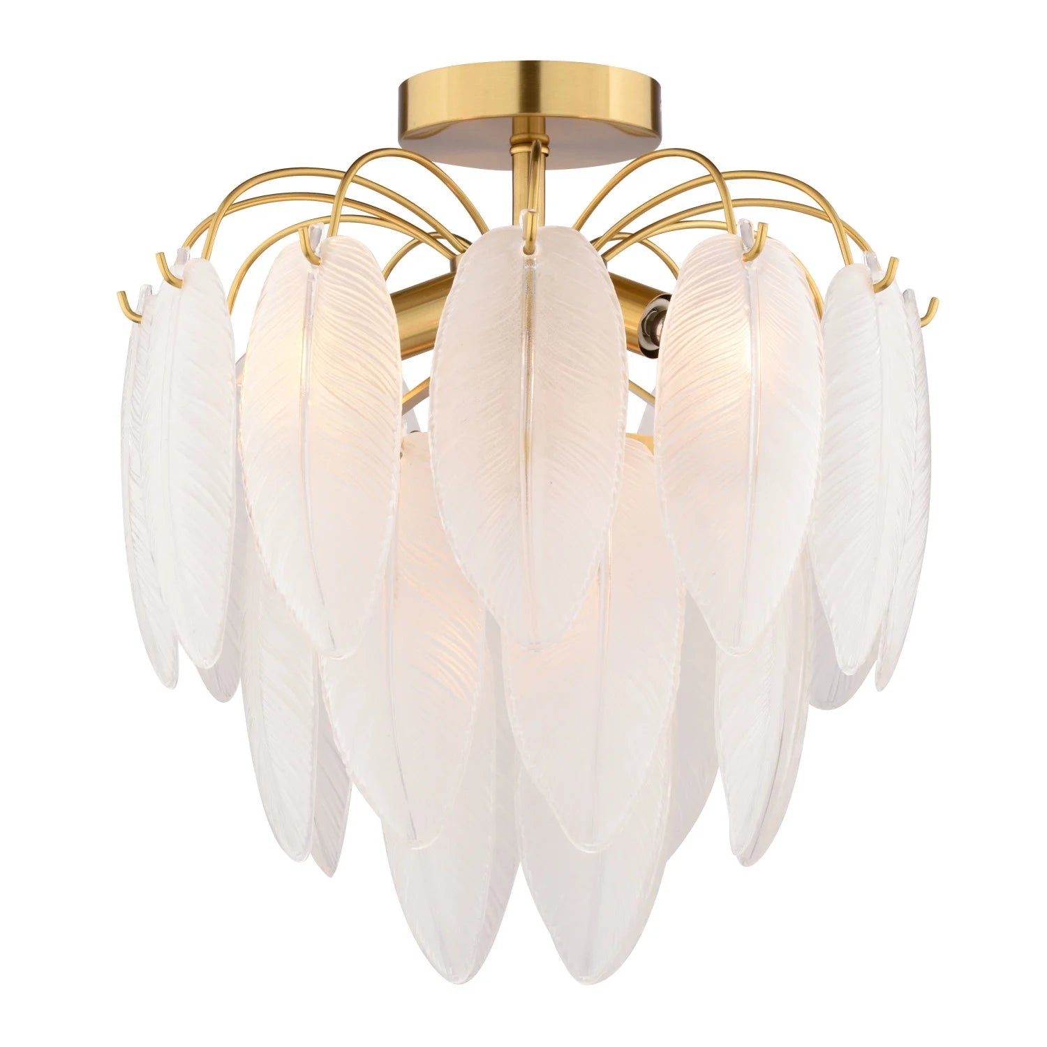 Burbank 4-Light 13.5 in. Wide Muted Gold Brass Traditional Waterfall Semi Flush Mount Lighting Fixture, White Frosted Leaf Glass Shade, Dimmable LED Compatible for Low Ceilings