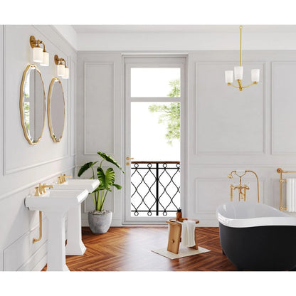 Adley Collection Three-Light Satin Brass Etched White Glass New Traditional Semi-Flush Convertible Light