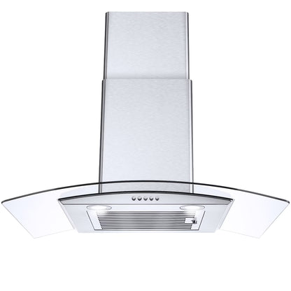30 inch 450CFM Wall Mount Range Hood Tempered Glass 3-Speed Fan Button Control Baffle Filters