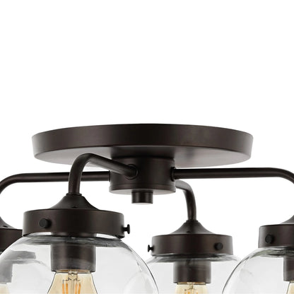 JONATHAN Y Piper 18" 4-Light Farmhouse Rustic Iron/Glass LED Semi Flush Mount, Oil Rubbed Bronze/Clear
