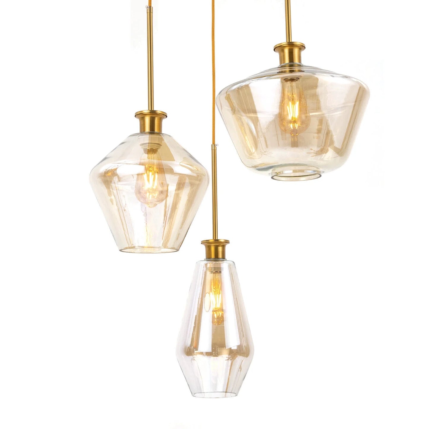 Champagne Gold Glass Chandelier 3 Heads Hanging Pendant Light Ceiling Fixtures