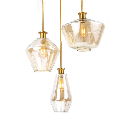 Champagne Gold Glass Chandelier 3 Heads Hanging Pendant Light Ceiling Fixtures